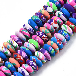 Handmade Polymer Clay Beads Strands, Flat Round, Mixed Color, 9.5~10.5x3.5mm, Hole: 1.5mm, about 104~105pcs/strand, 15.75 inch~15.87 inch(40cm~40.3cm)(X-CLAY-T020-02)