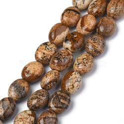 Natural Picture Jasper Beads Strands, Oval, 8x6x3.5~4mm, hole: 1mm, about 45~52pcs/strand, 15.16~15.74 inch(38.5~40cm)(G-Z006-A02)