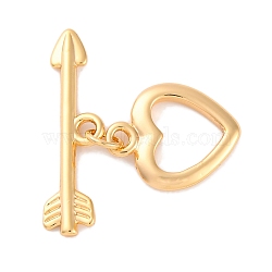 Heart Brass Toggle Clasps, Long-Lasting Plated, Real 18K Gold Plated, Heart: 14.5x12x1.5mm, Hole: 1.8mm, bar: 6.5x24x1.5mm, hole: 1.8mm(KK-S403-21G)