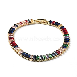 Rack Plating Brass Micro Pave Cubic Zirconia Chain Bracelets with Fold Over Clasps, Long-Lasting Plated, Colorful, 7-5/8x1/4 inch(19.3x0.6cm)(BJEW-C052-02G-01)