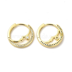 Cubic Zirconia Crescent Moon Hoop Earrings, Real 18K Gold Plated Brass Jewelry for Women, Cadmium Free & Nickel Free & Lead Free, Clear, 17x18x3mm, Pin: 0.8mm(EJEW-E270-08G)