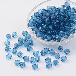 Transparent Acrylic Beads, Faceted, Round, Dodger Blue, 8mm, Hole: 1.5mm(X-DB8mmC-43)