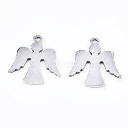 201 Stainless Steel Charms, Laser Cut, Angel, Stainless Steel Color, 16x15x1mm, Hole: 1.4mm(STAS-T044-214P)