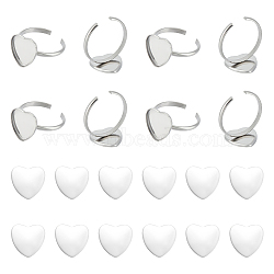 DIY Blank Heart Cuff Ring Making Kit, Including 304 Stainless Steel Bezel Cup Ring Settings, Glass Cabochons, Stainless Steel Color, 40Pcs/box(FIND-UN0002-92)