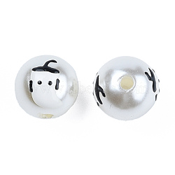 ABS Plastic Imitation Pearl Beads, with Enamel, Round with Ghost, White, 12.5x12x11.5mm, Hole: 2mm(KY-N015-144)