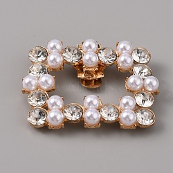 Plastic Imitation Pearl Shoe Decoration, Alloy Crystal Rhinestone Detachable Shoe Buckle Clips, Rectangle, Golden, 50x40x13mm(AJEW-WH0248-223)