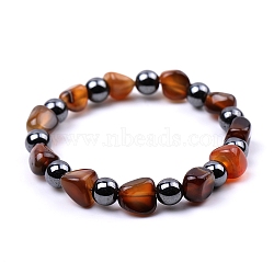 Dyed Natural Agate Beaded Stretch Bracelets, Nuggeedts, FireBrick, 7-1/4~7-7/8 inch(18.5~20cm)(PW-WG1B074-05)