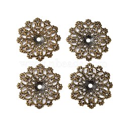 Iron Links, Etched Metal Embellishments, Flower, Antique Bronze, 60x60x4mm, Hole: 3mm(X-IFIN-Q118-06AB)