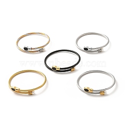 304 Stainless Steel Twist Rope Cuff Bangle, Eaneml Oval & Acrylic Pearl Beaded Torque Bangle for Women, Mixed Color, 1/8 inch(0.3cm), Inner Diameter: 2 inch(5.2cm)(BJEW-P283-18M)