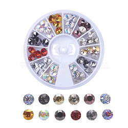 K9 Glass Rhinestone Cabochons, Pointed Back & Back Plated, Faceted, Diamond, Mixed Color, 6x4mm, about 4pcs/color, 48pcs/box(GGLA-X0007-01)