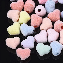 Flocky Acrylic Beads, Heart, Mixed Color, 9x11x8mm, Hole: 2.5mm(X-OACR-T005-25)