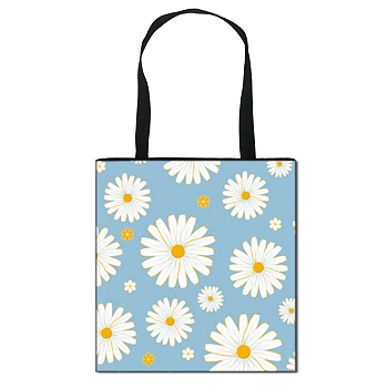 Daisy Flower Printed Polyester Shoulder Bag, Rectangle, Light Sky Blue, 39.5x39cm
