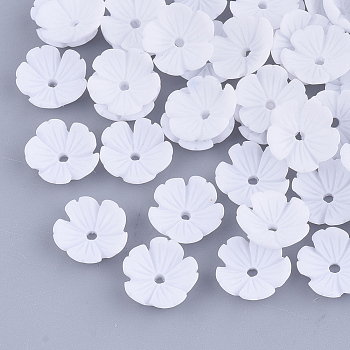 Opaque Resin Bead Caps, 5-Petal, Flower, White, 9.5x10x3.5mm, Hole: 1.2mm