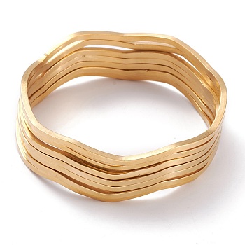 7Pcs Women's Simple Fashion Vacuum Plating 304 Stainless Steel Stackable Bangles, Golden, Inner Diameter: 2-1/8 inch(5.5cm)