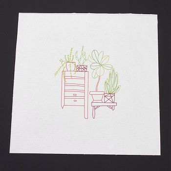 DIY Embroidery Fabric with Eliminable Pattern, Embroidery Cloth, Square, Plants Pattern, 28x27.6x0.05cm