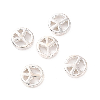 925 Sterling Silver Beads, Peace Sign, Flat Round, 10x3mm, Hole: 2mm