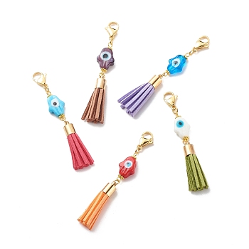 Lampwork Pendant Decoration, with Faux Suede Tassel, Mixed Color, 77mm