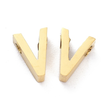 Ion Plating(IP) 304 Stainless Steel Charms, Alphabet, Golden, Letter.V, 8x5.5x3mm, Hole: 1.8mm