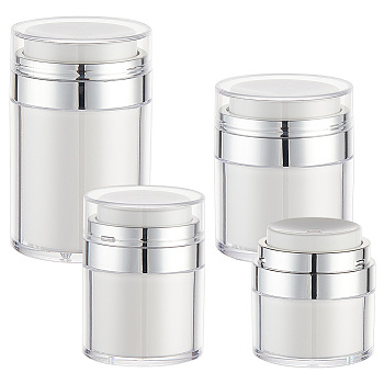 4Pcs 4 Styles Plastic Airless Pump Jars, Refillable Travel Cream Vacuum Bottle, Column, White, 5.45~6.3x6.1~10.1cm, Capacity: 15~100ml(0.51~3.38fl. oz), 1pc/style