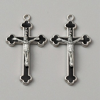 Alloy Enamel Pendants, Crucifix Cross Charm, Black, 41x23x5mm, Hole: 1.6mm, 10pcs/bag