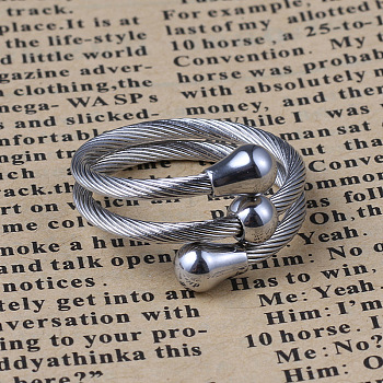 Wrap Style 304 Stainless Steel Rings, with Movable Round Beads, Stainless Steel Color, Size 7, 17mm