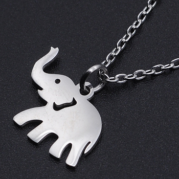 201 Stainless Steel Pendant Necklaces, with Cable Chains and Lobster Claw Clasps, Elephant, Stainless Steel Color, 15.74 inch(40cm), 1.5mm