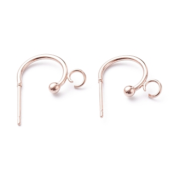 304 Stainless Steel Half Hoop Earrings, Real Rose Gold Plated, 15.5x12.5x2.4mm, Pin: 0.7mm
