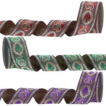 Elite 3Pcs 3 Colors Ethnic Style Embroidery Polyester Ribbons, Jacquard Ribbon, Tyrolean Ribbon, Garment Accessories, Oval Pattern, Mixed Color, 1-3/8 inch(34mm), about 7.66 Yards(7m)/pc, 1pc/color