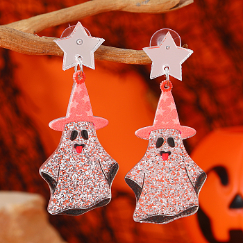 Funny Halloween Acrylic Stud Earrings, Pink, Ghost