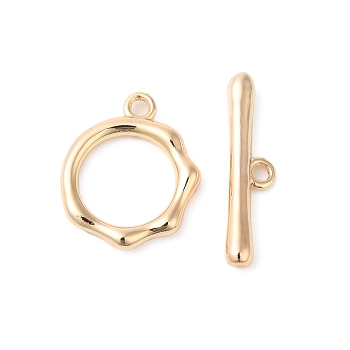 Brass Toggle Clasps, Textured Ring, Nickel Free, Real 18K Gold Plated, Ring: 16.5x13.5x2mm, Bar: 20x5x2mm, Hole: 1.6mm