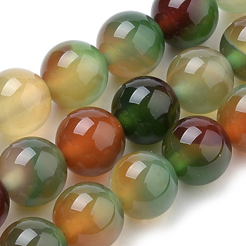 Natural Peacock Green Agate Beads Strands, Dyed, Round, 8mm, Hole: 1mm, about 50pcs/strand, 15.7 inch