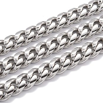 304 Stainless Steel Cuban Link Chain, Unwelded, with Spool, Stainless Steel Color, 12.5x10x5mm, 16.4 Feet(5m)/roll