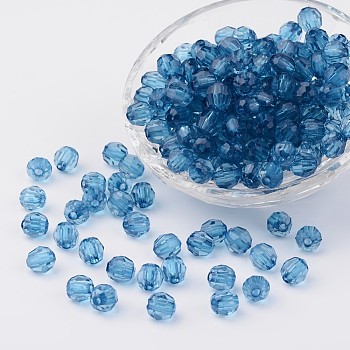 Transparent Acrylic Beads, Faceted, Round, Dodger Blue, 8mm, Hole: 1.5mm