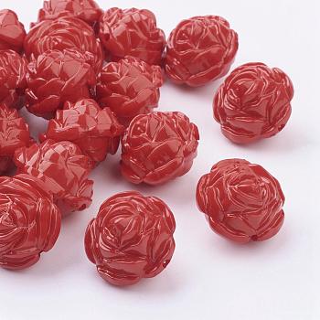 Opaque Acrylic Beads, Flower, Red, about 24mm long, 24mm wide, 20mm thick, Hole: 2mm, about 99pcs/500g