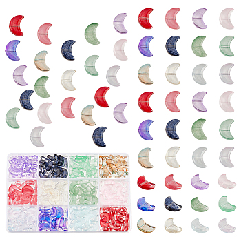 Elite 240Pcs 12 Colors Transparent Spray Painted Glass Beads, Crescent Moon, Mixed Color, 14x9.5x5mm, Hole: 1mm, 20pcs/color