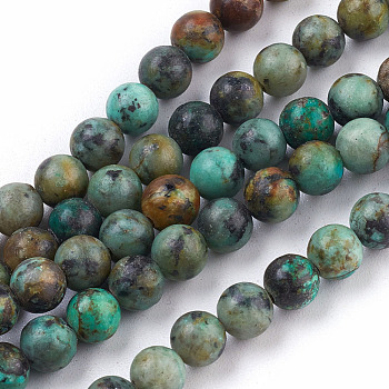 Natural African Turquoise(Jasper) Beads Strands, Round, 6mm, Hole: 1mm, about 60pcs/strand, 15.5 inch