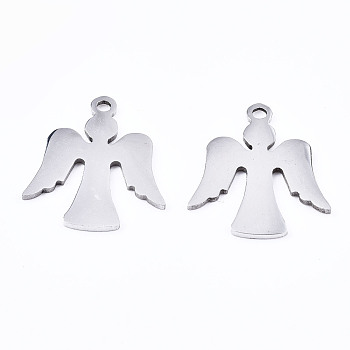 201 Stainless Steel Charms, Laser Cut, Angel, Stainless Steel Color, 16x15x1mm, Hole: 1.4mm