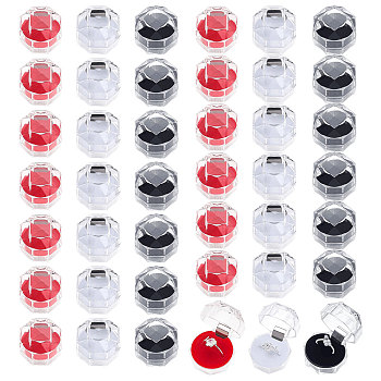 42Pcs 3 Colors Octagon Transparent Plastic Ring Boxes, Jewelry Box, Mixed Color, 3.8x3.8x3.8cm, 14pcs/color