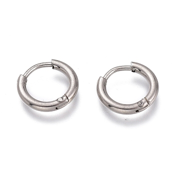 201 Stainless Steel Huggie Hoop Earrings, with 304 Stainless Steel Pin, Hypoallergenic Earrings, Ring, Stainless Steel Color, 12x2mm, 12 Gauge, Pin: 0.8mm