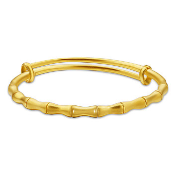SHEGRACE Adjustable Brass Bangles, Real 24K Gold Plated, Bamboo Joint, 2-1/4 inch(5.86cm)