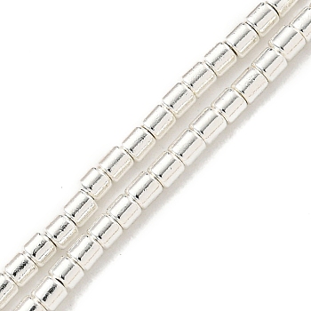 Electroplated Synthetic Non-Magnetic Hematite Beads Strands, Column, Silver Plated, 2x2mm, Hole: 0.7mm, about 185pcs/strand, 15.79''(40.1cm)