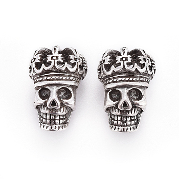 Brass Beads, Skull, Antique Silver, 20x13x11mm, Hole: 5mm