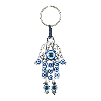 Alloy with Resin Evil Eye Charms Keychains, with Iron Split Ring, Hamsa Hand, 10.7cm