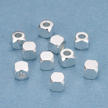 201 Stainless Steel Beads, Square, Silver, 4x4x4mm, Hole: 2mm