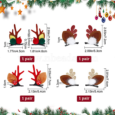Craspire 4 paires 4 style thème de Noël en bois de cerf et pinces à cheveux en fer alligator(PHAR-CP0001-16)-2