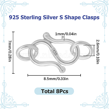 sunnyclue 8pcs 925 fermoirs en forme de S en argent sterling(STER-SC0001-18)-2
