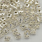 Sew on Rhinestone, Multi-strand Links, Multi-strand Links, Grade A Glass Rhinestone, with Brass Prong Settings, Garments Accessories, Square, Silver Color Plated, Crystal, 4.6~48x4.6~4.8mm, Hole: 1mm(X-RB-J179-SS20-001)