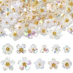 110Pcs 11 Styles Acrylic Charms, with Brass Findings, Flower Charms, Golden, White, 7~10mm, Hole: 2~2.5mm, 10pcs/style(PALLOY-YW00211)