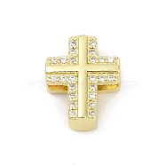 Brass Cubic Zirconia Beads, Lead Free & Cadmium Free, Long-Lasting Plated, Rack Plating, Real 18K Gold Plated, Cross, 16.5x13.5x5.5mm, Hole: 2.5x10.5mm(KK-D317-116G)