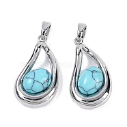 Synthetic Turquoise Teardrop Pendants, Brass Drop Charms, Platinum, 22.5x12.5x6.5mm, Hole: 4x2.5mm(KK-U043-39P-02)